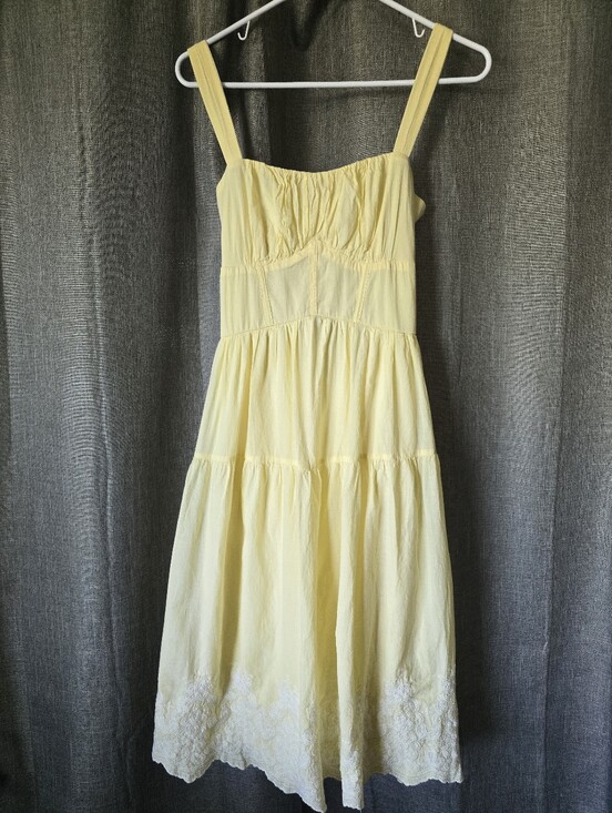 Trixxi Dresses & Skirts - Trixxi Butter Yellow Cottagecore Tie Back Embroidered Midi Dress Size M